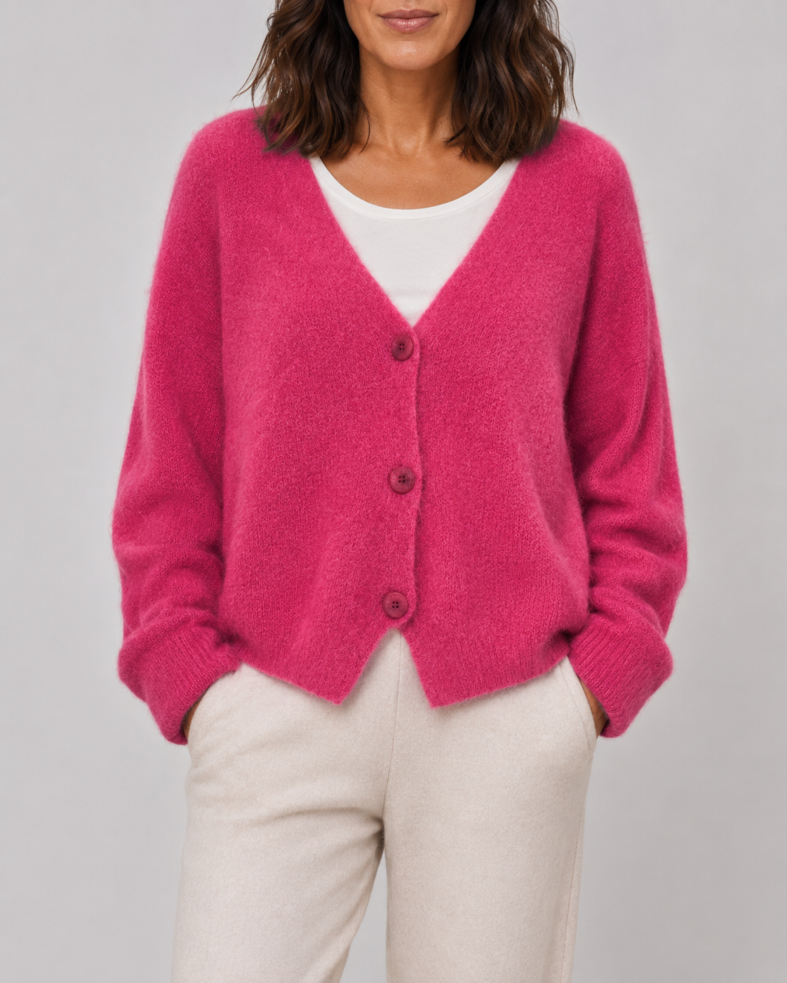 Women's V Neck Button Front Knit Cardigan