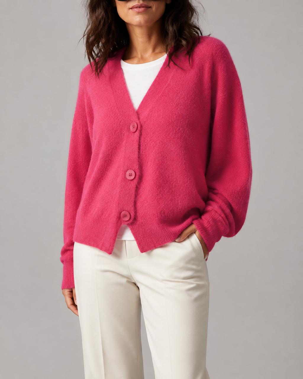 Women's V Neck Button Front Knit Cardigan