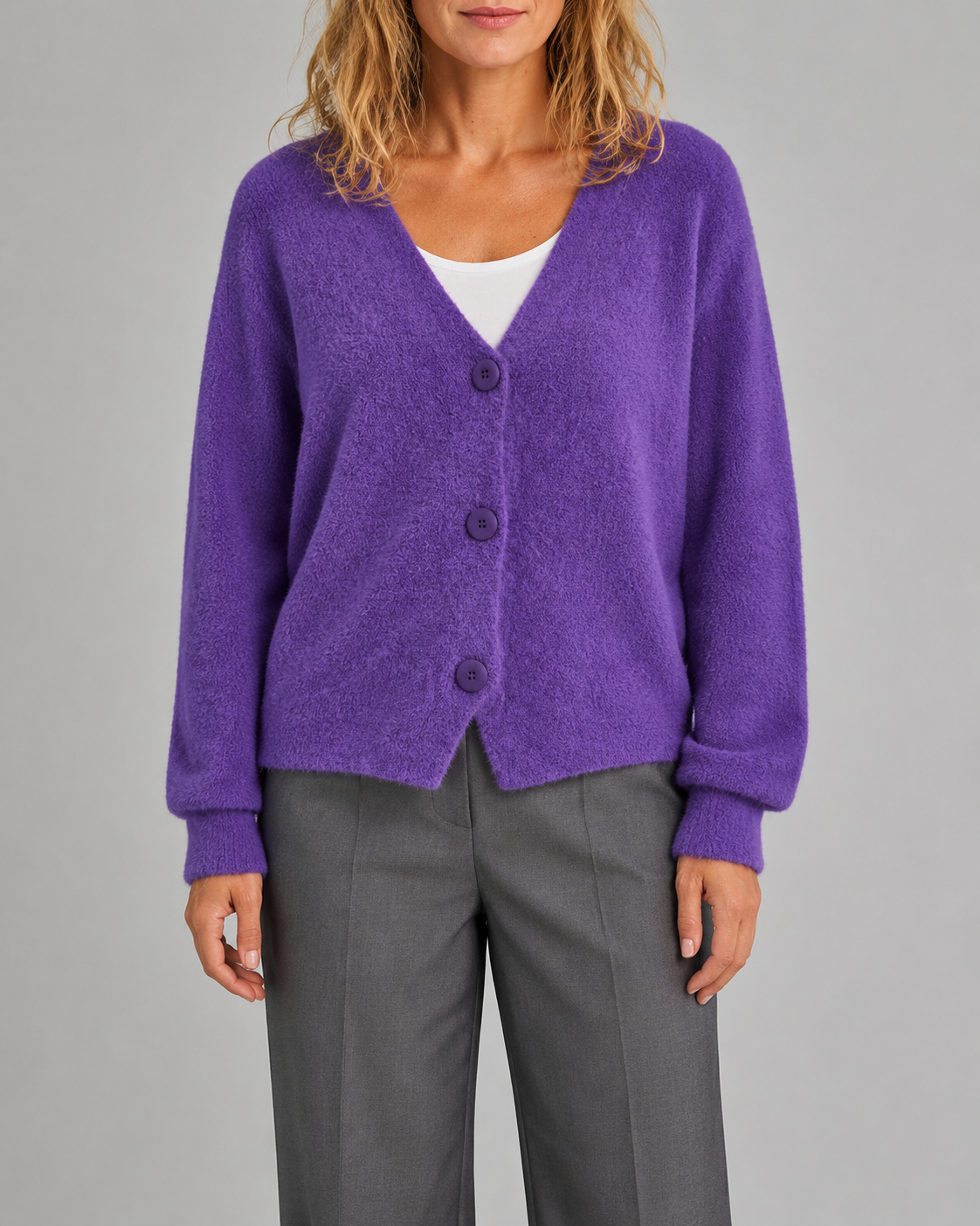 Women's V Neck Button Front Knit Cardigan