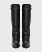 Women's Pointed Toe Knee High Boots with Buckle Strap