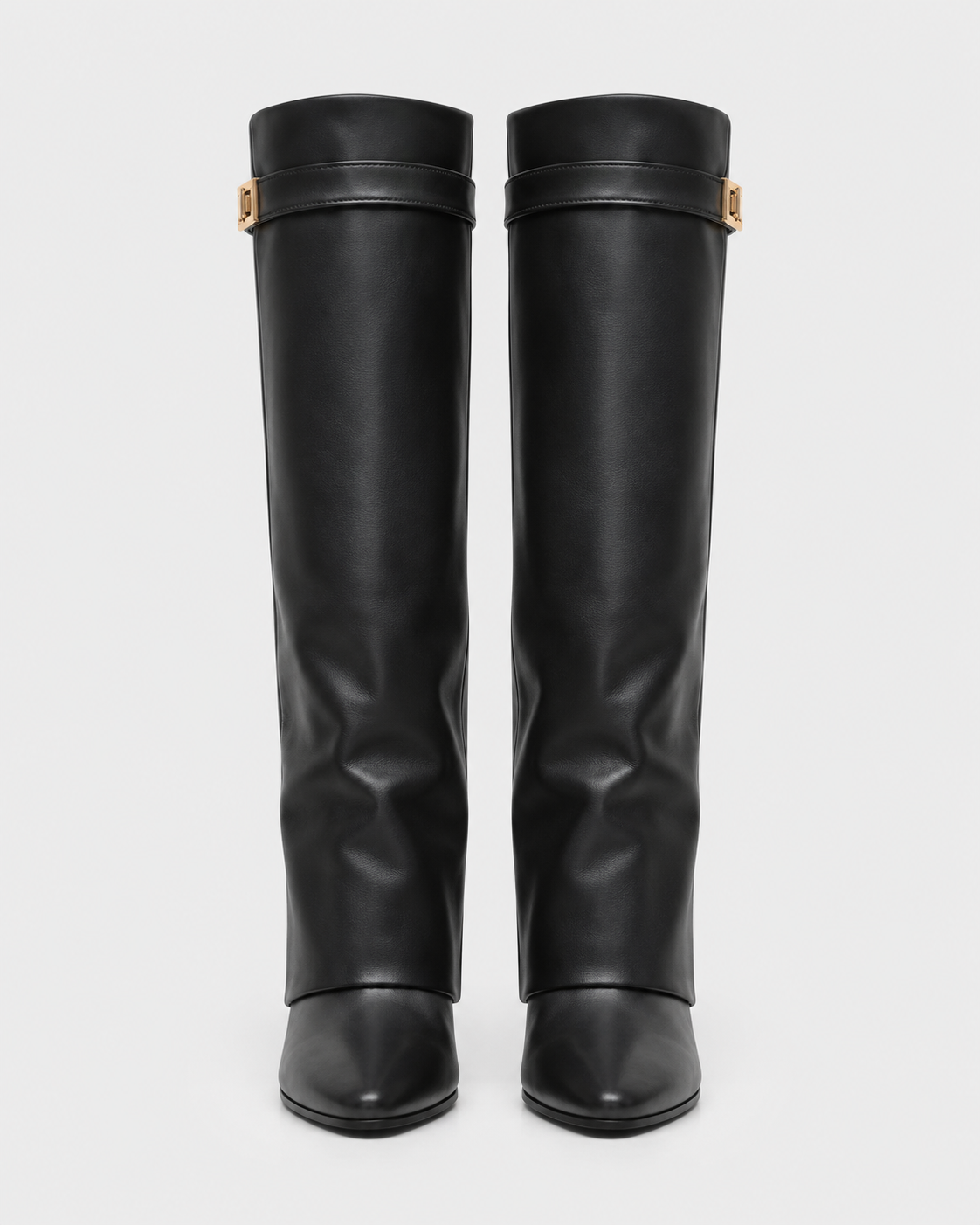 Women's Pointed Toe Knee High Boots with Buckle Strap