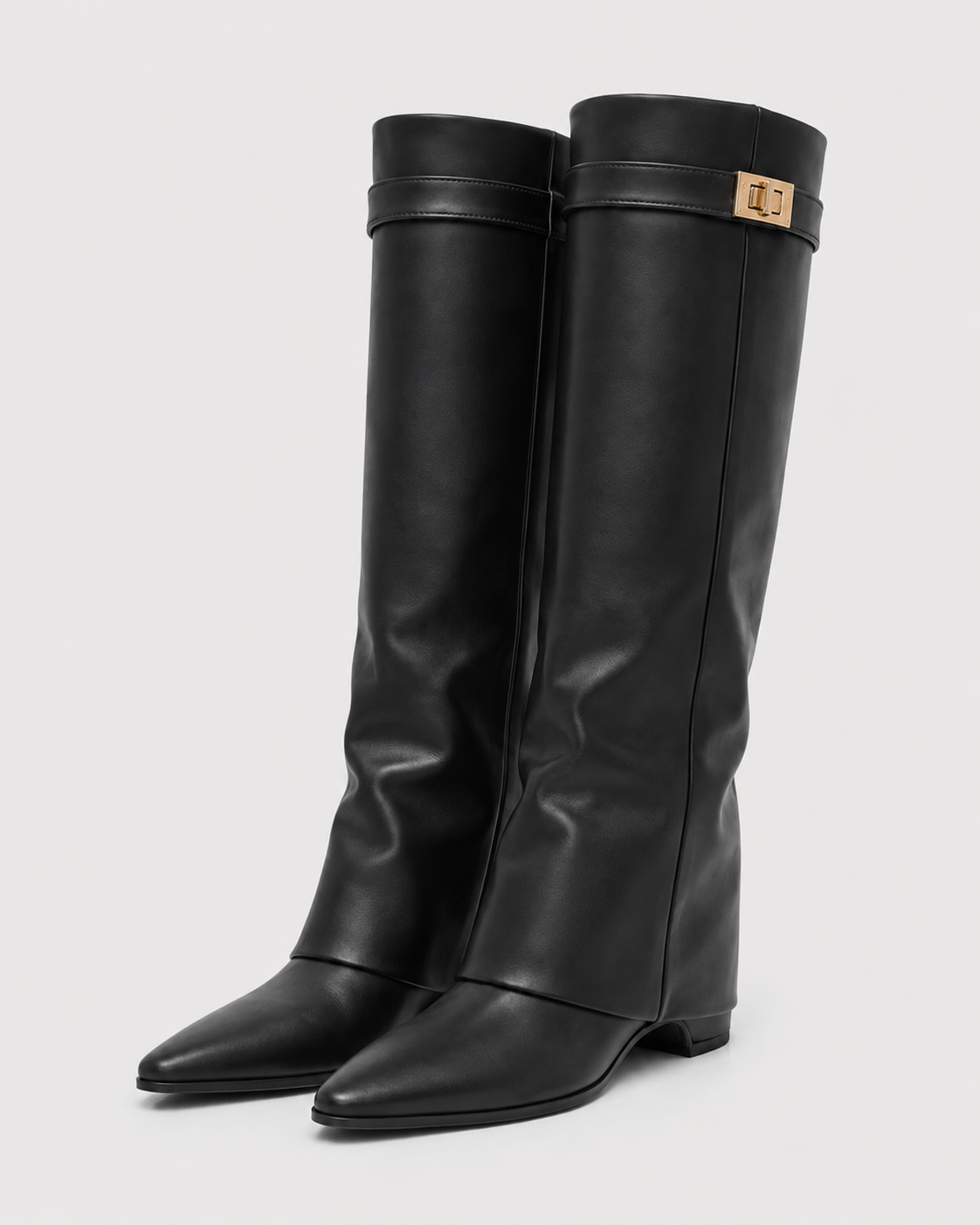 Women's Pointed Toe Knee High Boots with Buckle Strap