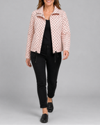 Women's Polka Dot Bomber Jacket with Stand Collar and Zip Front