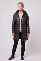 Women's Hooded Longline Puffer Jacket with Zip Front