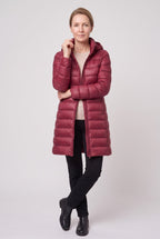 Women's Hooded Longline Puffer Jacket with Zip Front