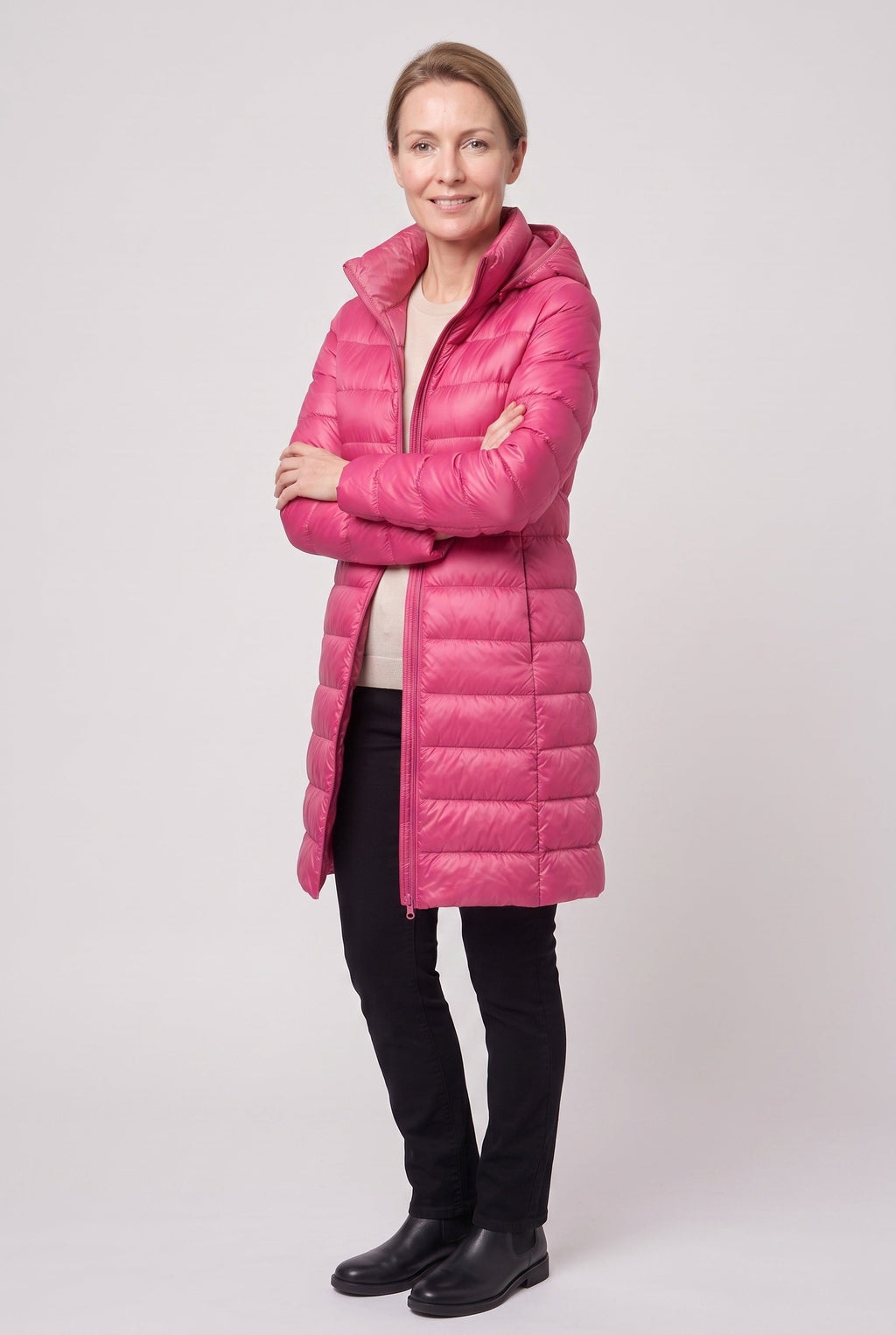 Women's Hooded Longline Puffer Jacket with Zip Front