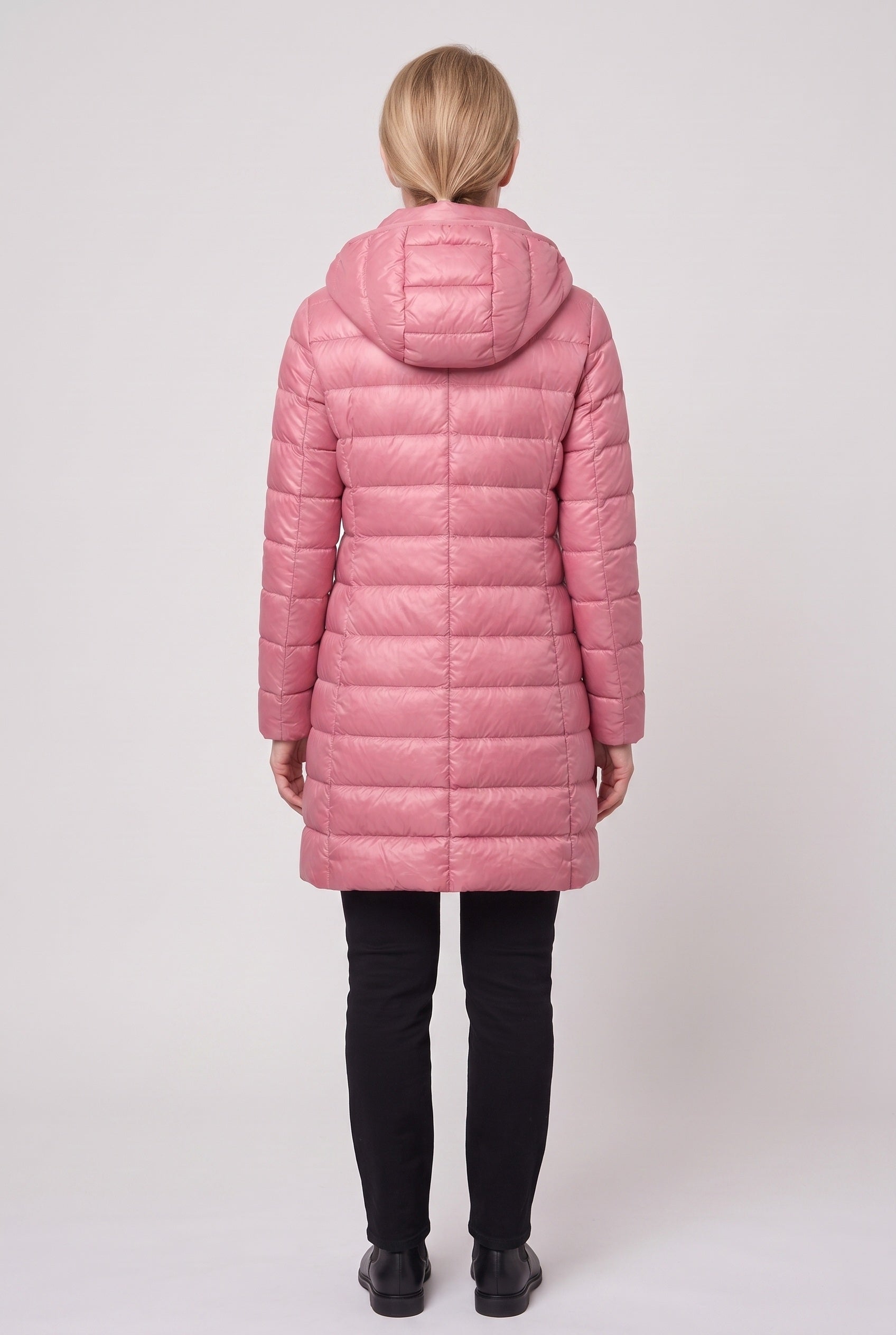 Women's Hooded Longline Puffer Jacket with Zip Front