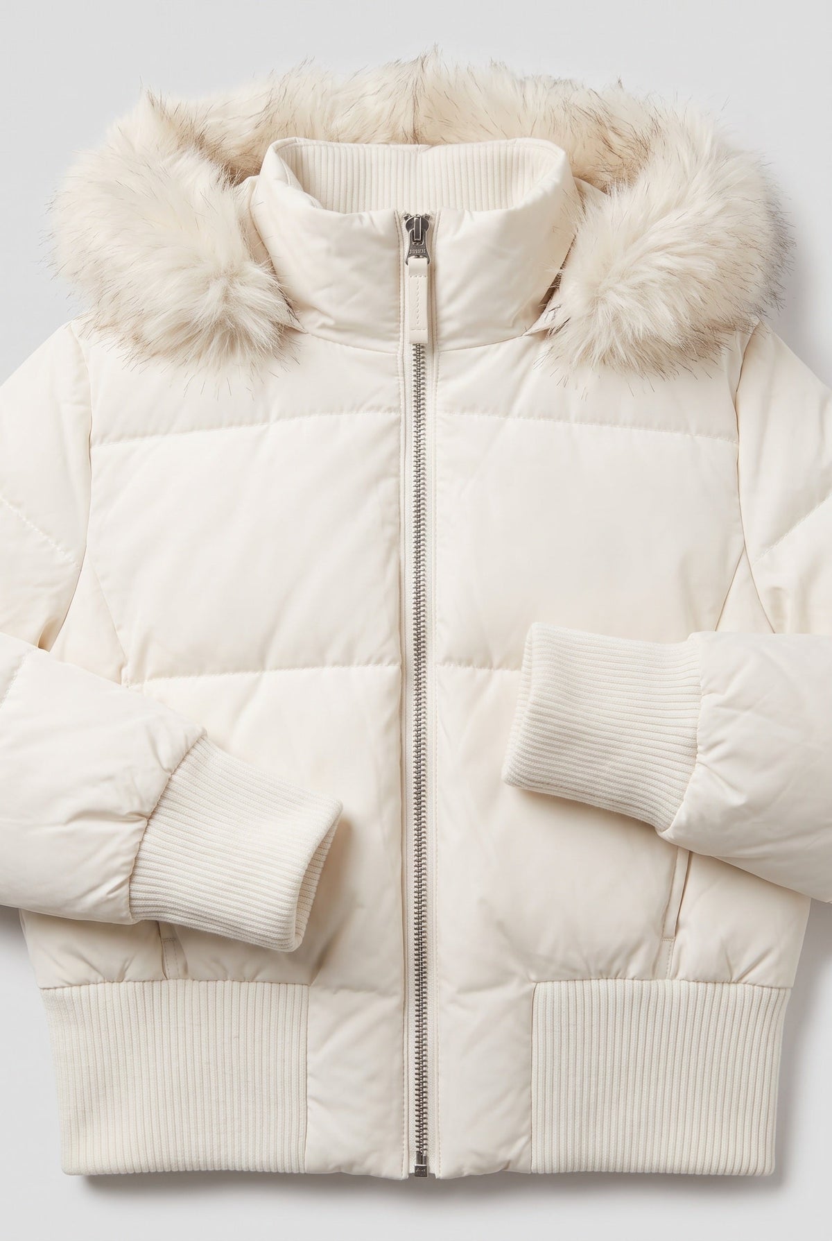Women's Cropped Puffer Jacket with Faux Fur Hood and Zip Front