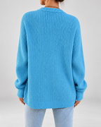 Women's Chunky Ribbed Knit Cardigan with Deep V Neck and Button Front