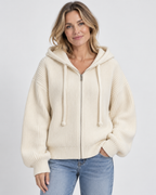 Women's Cropped Oversized Chunky Ribbed Knit Zip-Up Hoodie