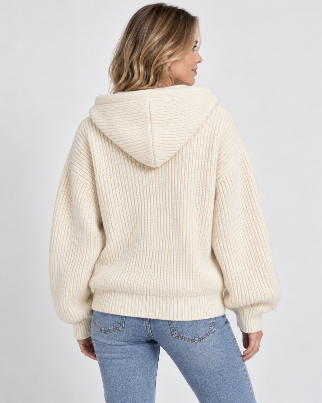Women's Cropped Oversized Chunky Ribbed Knit Zip-Up Hoodie