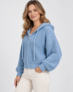 Women's Cropped Oversized Chunky Ribbed Knit Zip-Up Hoodie