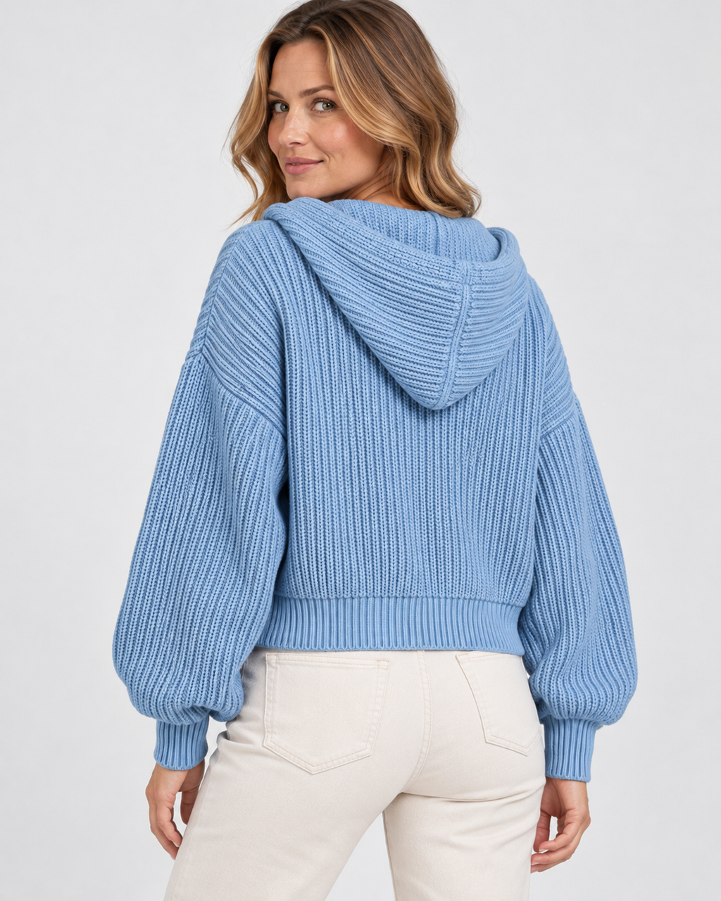 Women's Cropped Oversized Chunky Ribbed Knit Zip-Up Hoodie