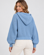Women's Cropped Oversized Chunky Ribbed Knit Zip-Up Hoodie