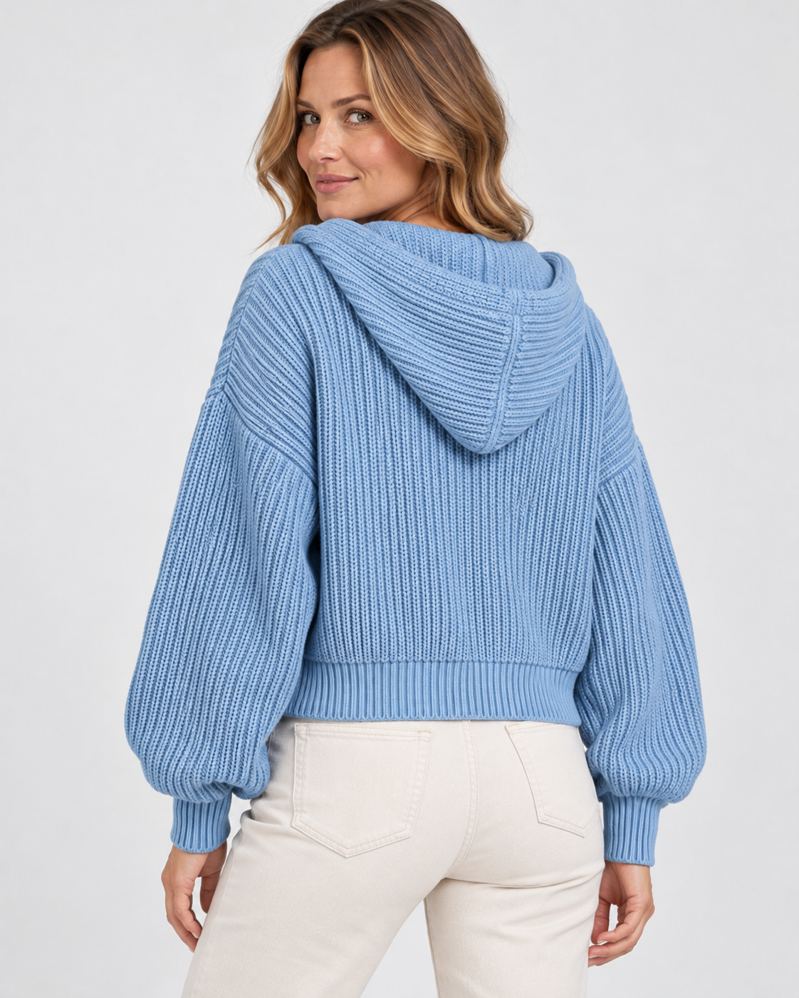 Women's Cropped Oversized Chunky Ribbed Knit Zip-Up Hoodie