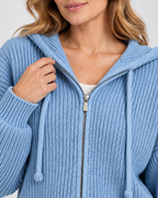 Women's Cropped Oversized Chunky Ribbed Knit Zip-Up Hoodie
