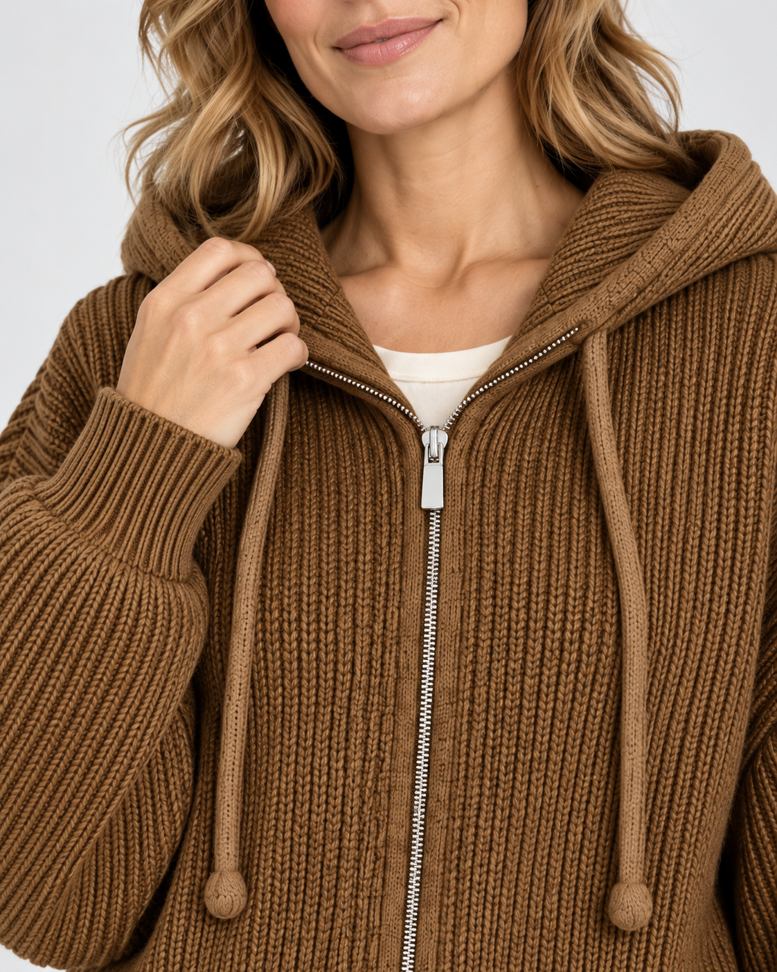 Women's Cropped Oversized Chunky Ribbed Knit Zip-Up Hoodie
