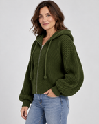 Women's Cropped Oversized Chunky Ribbed Knit Zip-Up Hoodie