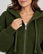 Women's Cropped Oversized Chunky Ribbed Knit Zip-Up Hoodie