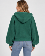 Women's Cropped Oversized Chunky Ribbed Knit Zip-Up Hoodie