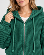Women's Cropped Oversized Chunky Ribbed Knit Zip-Up Hoodie