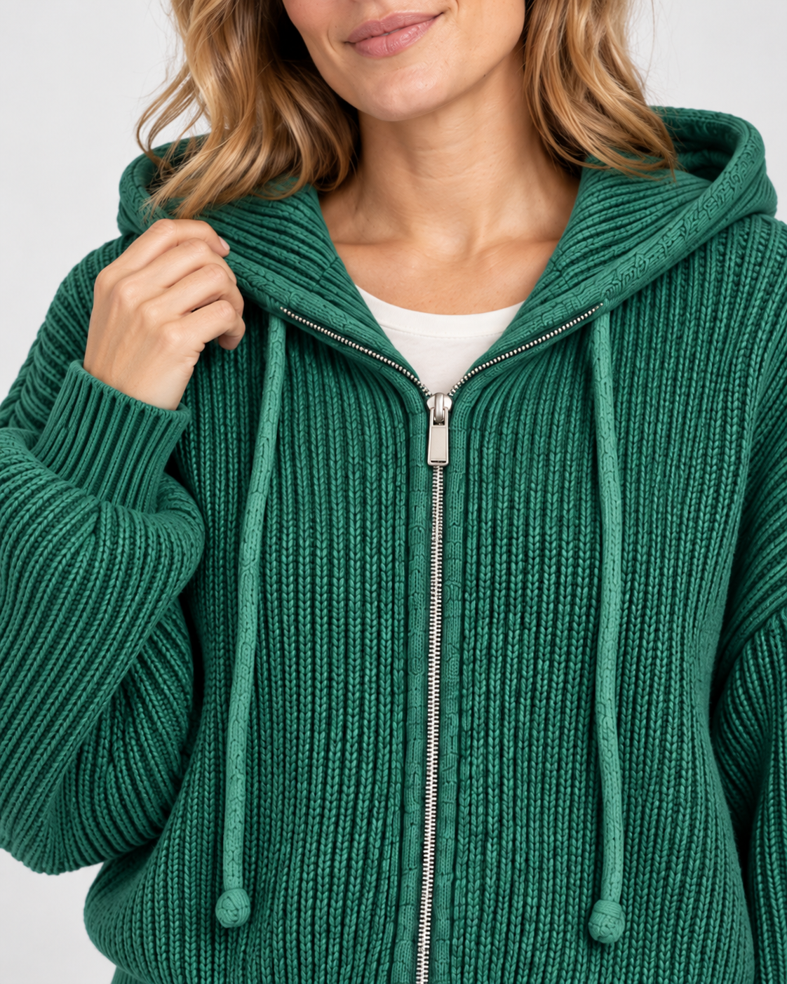 Women's Cropped Oversized Chunky Ribbed Knit Zip-Up Hoodie