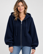 Women's Cropped Oversized Chunky Ribbed Knit Zip-Up Hoodie