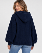 Women's Cropped Oversized Chunky Ribbed Knit Zip-Up Hoodie