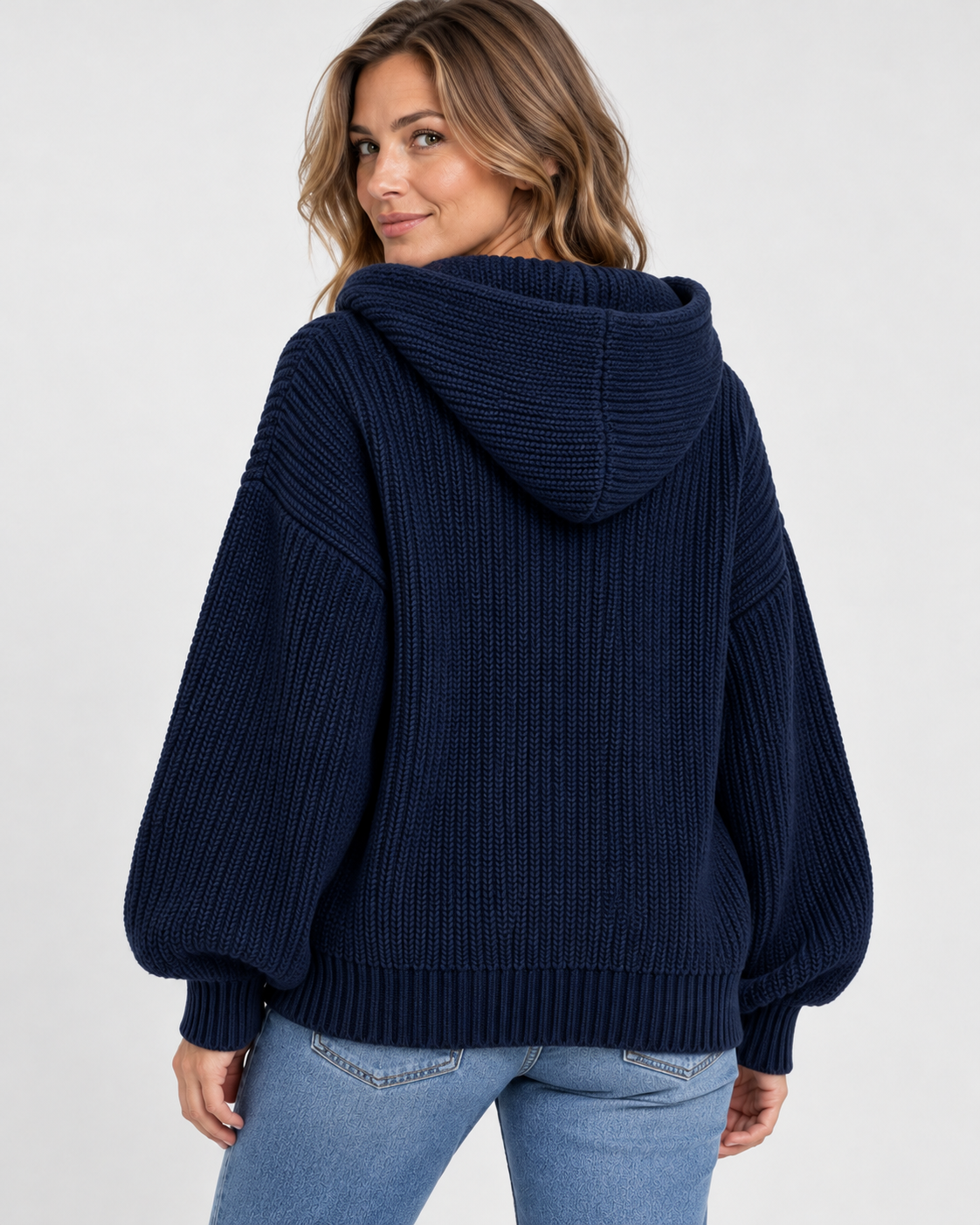 Women's Cropped Oversized Chunky Ribbed Knit Zip-Up Hoodie