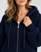 Women's Cropped Oversized Chunky Ribbed Knit Zip-Up Hoodie