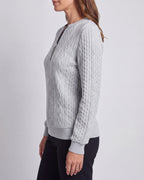 Women's Cable Knit Crew Neck Half Zip Ring Pull Jumper