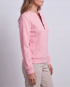 Women's Cable Knit Crew Neck Half Zip Ring Pull Jumper