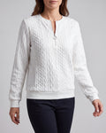 Women's Cable Knit Crew Neck Half Zip Ring Pull Jumper