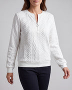 Women's Cable Knit Crew Neck Half Zip Ring Pull Jumper