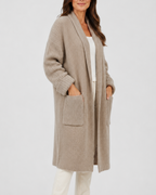 Women's Shawl Collar Open Front Long Knit Cardigan with Pockets
