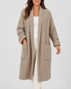 Women's Shawl Collar Open Front Long Knit Cardigan with Pockets