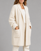 Women's Shawl Collar Open Front Long Knit Cardigan with Pockets