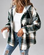 Women's Sherpa Lined Plaid Hooded Jacket with Button Front