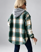 Women's Sherpa Lined Plaid Hooded Jacket with Button Front