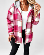 Women's Sherpa Lined Plaid Hooded Jacket with Button Front