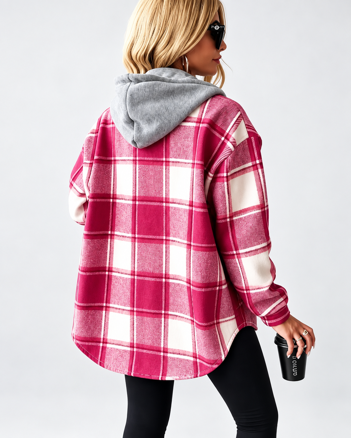 Women's Sherpa Lined Plaid Hooded Jacket with Button Front