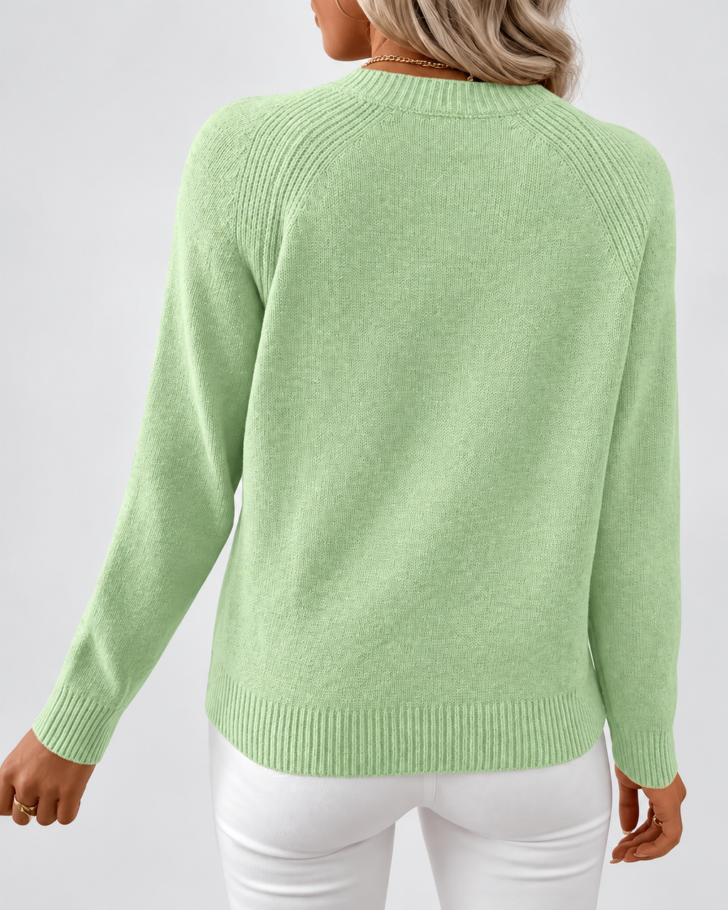 Women's Knit Jumper with Pearl Shoulder Buttons and Crew Neck