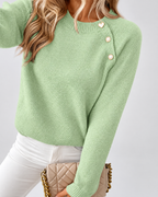 Women's Knit Jumper with Pearl Shoulder Buttons and Crew Neck