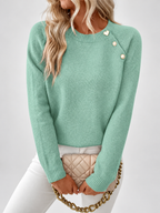 Women's Knit Jumper with Pearl Shoulder Buttons and Crew Neck
