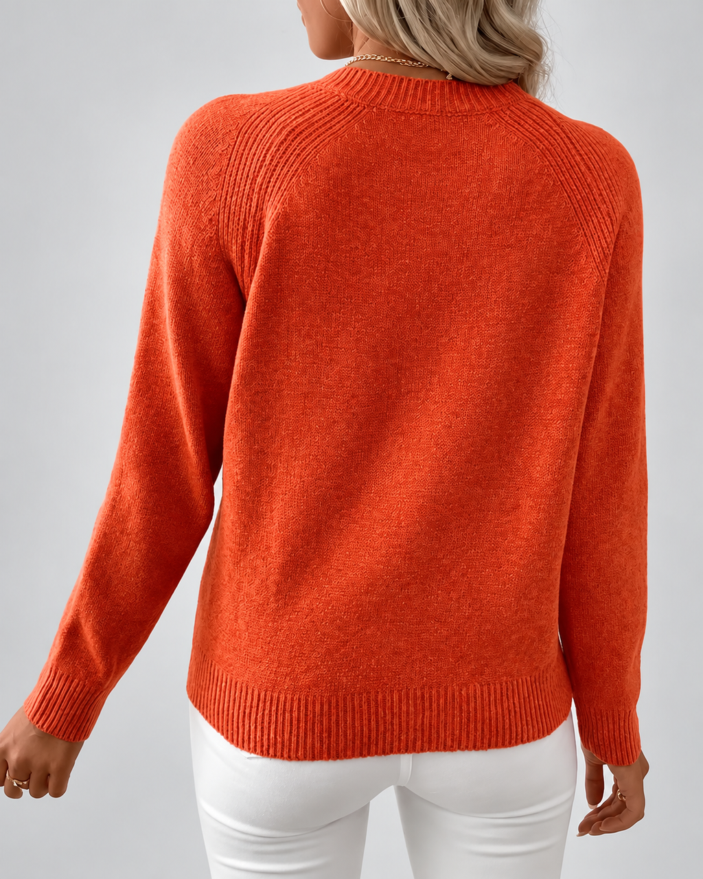 Women's Knit Jumper with Pearl Shoulder Buttons and Crew Neck