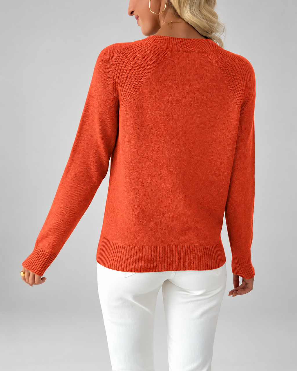 Women's Knit Jumper with Pearl Shoulder Buttons and Crew Neck