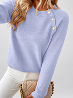Women's Knit Jumper with Pearl Shoulder Buttons and Crew Neck