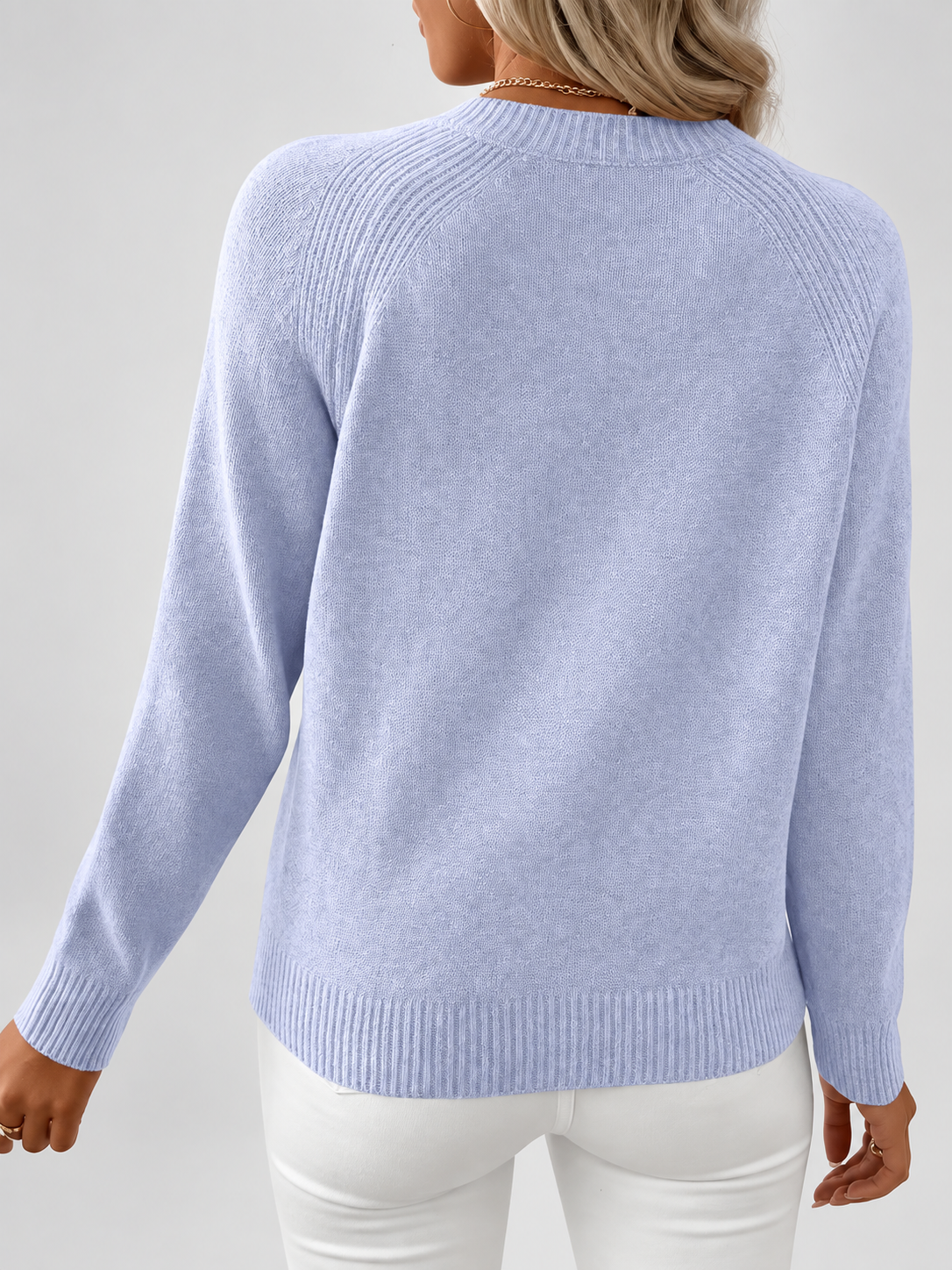 Women's Knit Jumper with Pearl Shoulder Buttons and Crew Neck