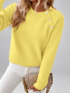 Women's Knit Jumper with Pearl Shoulder Buttons and Crew Neck