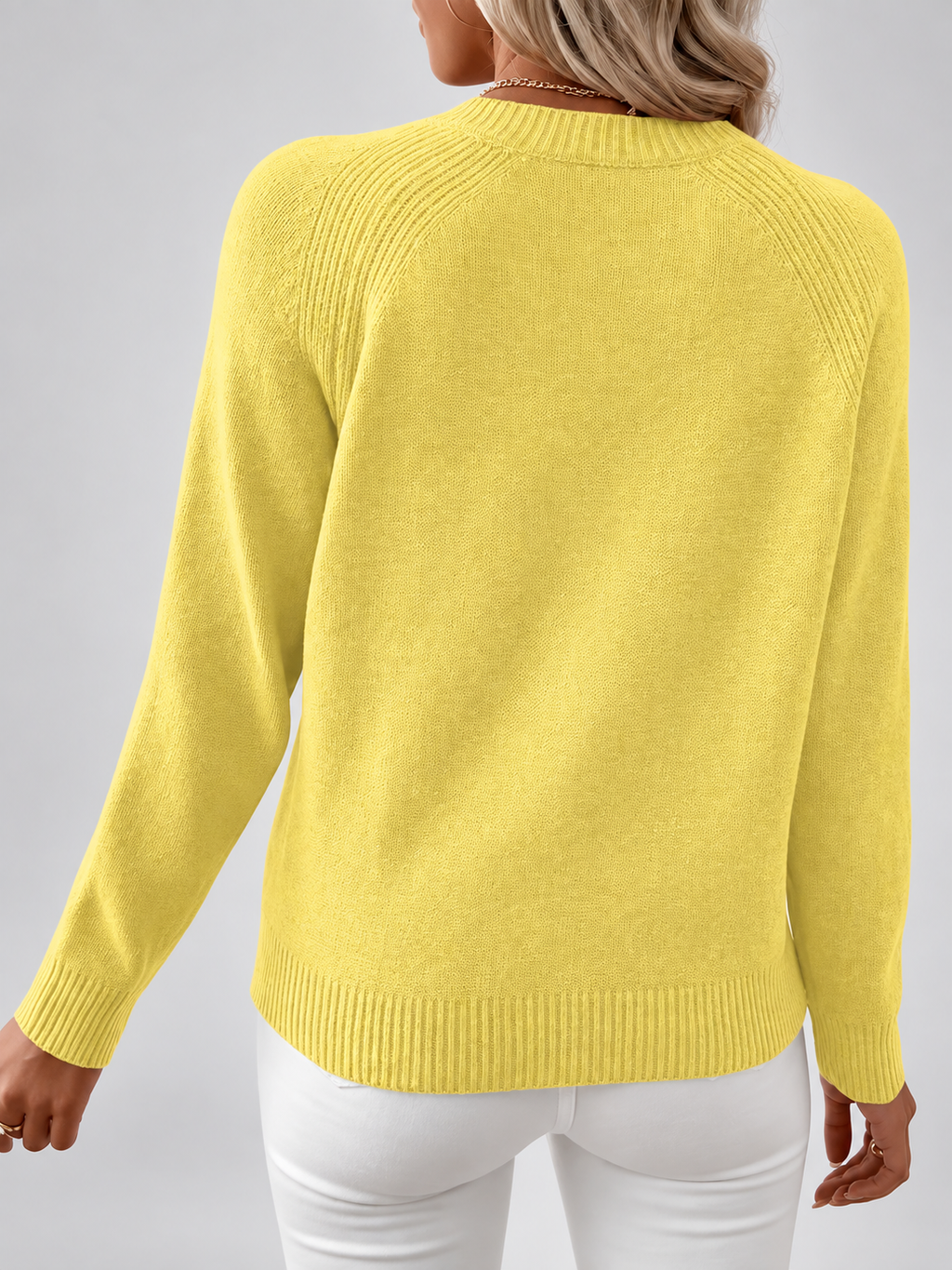 Women's Knit Jumper with Pearl Shoulder Buttons and Crew Neck